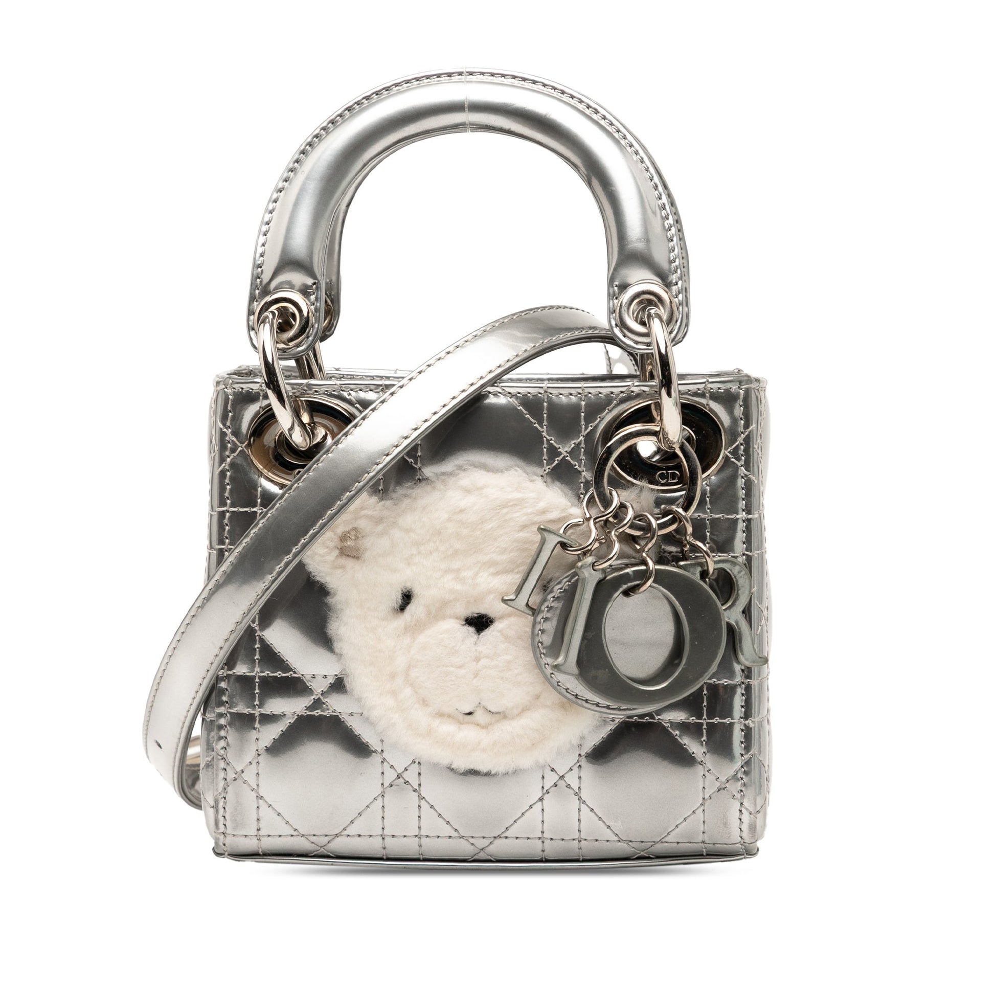 Dior Micro Metallic Lambskin Cannage Bear Lady Dior