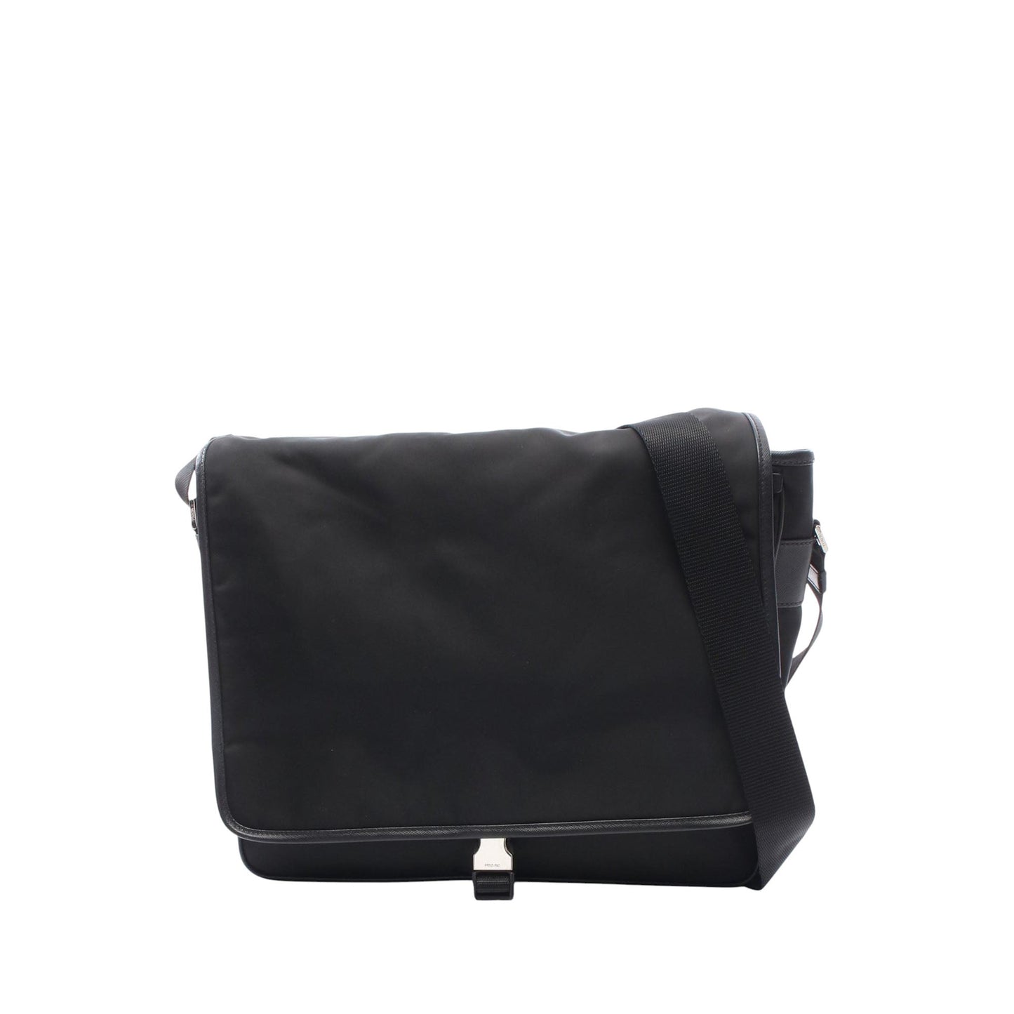 Prada Saffiano Trimmed Tessuto Buckle Messenger Bag