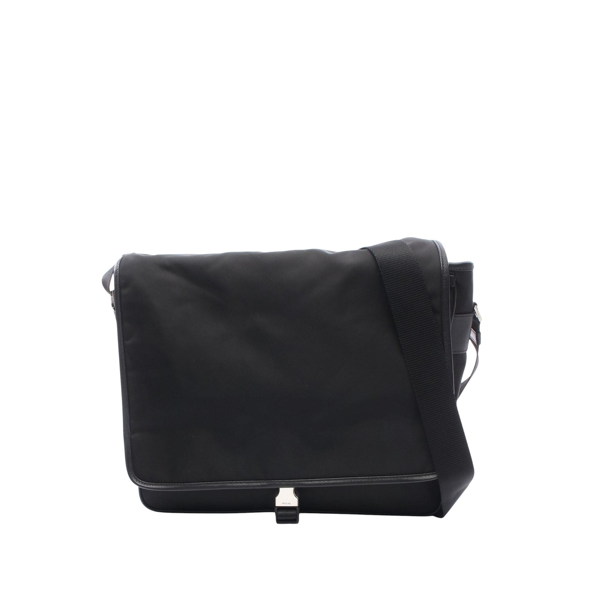 Prada Saffiano Trimmed Tessuto Buckle Messenger Bag