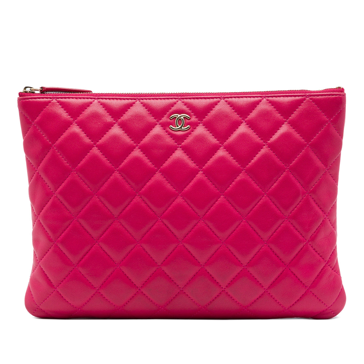 Chanel Medium Quilted Lambskin O Case Clutch — Pink