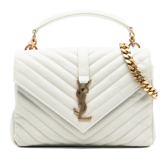 Medium Chevron Sheepskin Monogram College Satchel