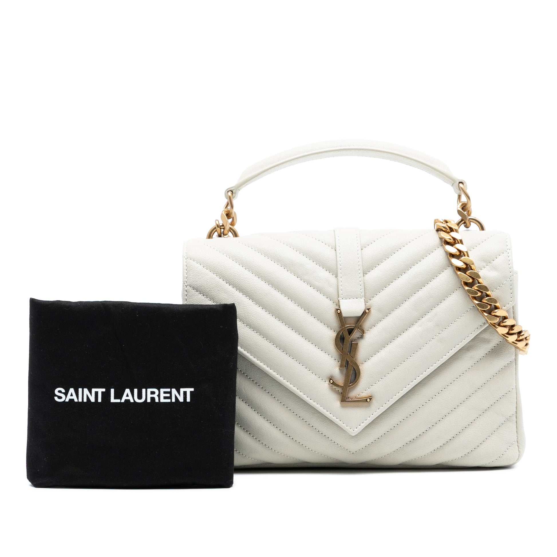 Medium Chevron Sheepskin Monogram College Satchel