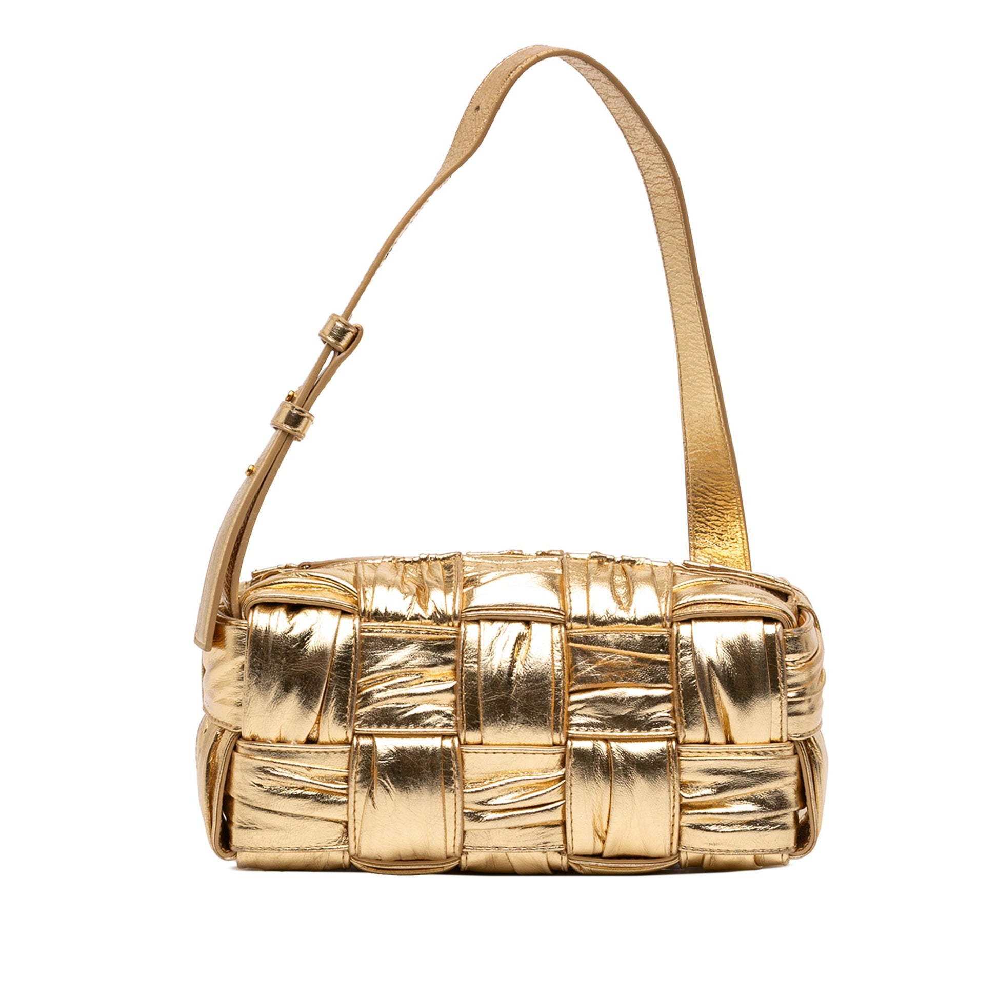 Bottega Veneta Small Metallic Lambskin Intrecciato Plisse Brick Cassette