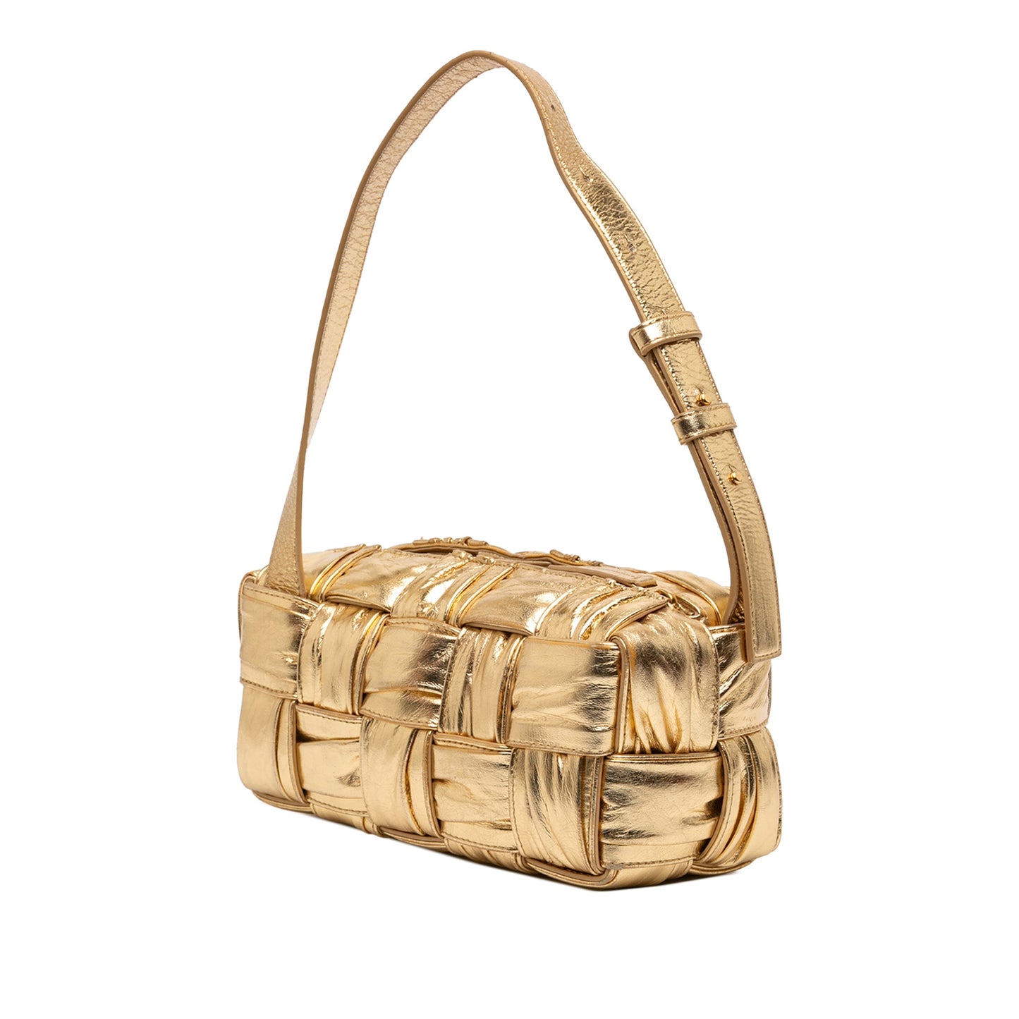 Bottega Veneta Small Metallic Lambskin Intrecciato Plisse Brick Cassette