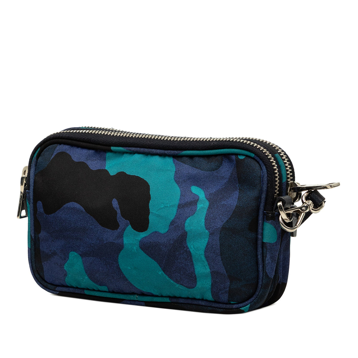 Prada Mini Tessuto Camouflage Double Zip Camera Bag — Blue