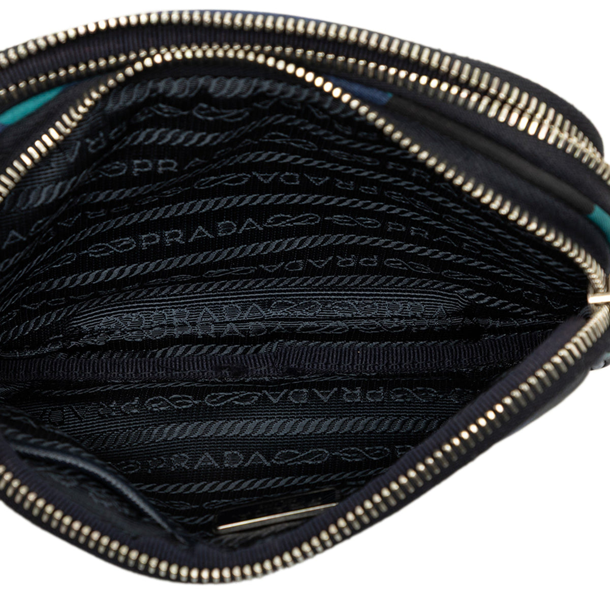 Prada Mini Tessuto Camouflage Double Zip Camera Bag — Blue