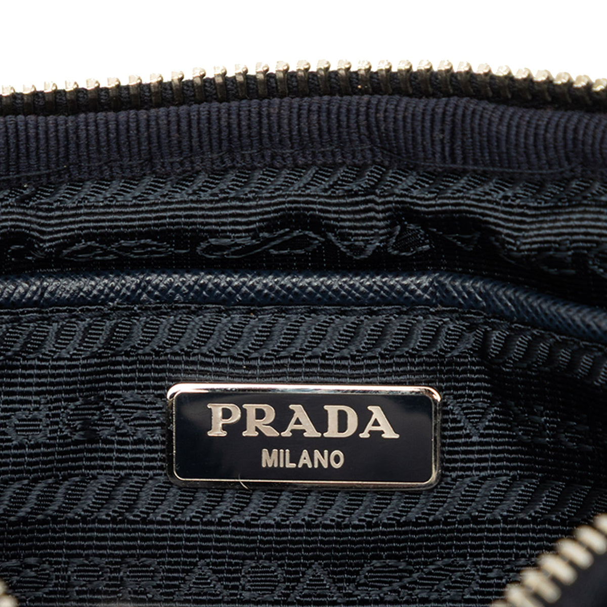 Prada Mini Tessuto Camouflage Double Zip Camera Bag — Blue