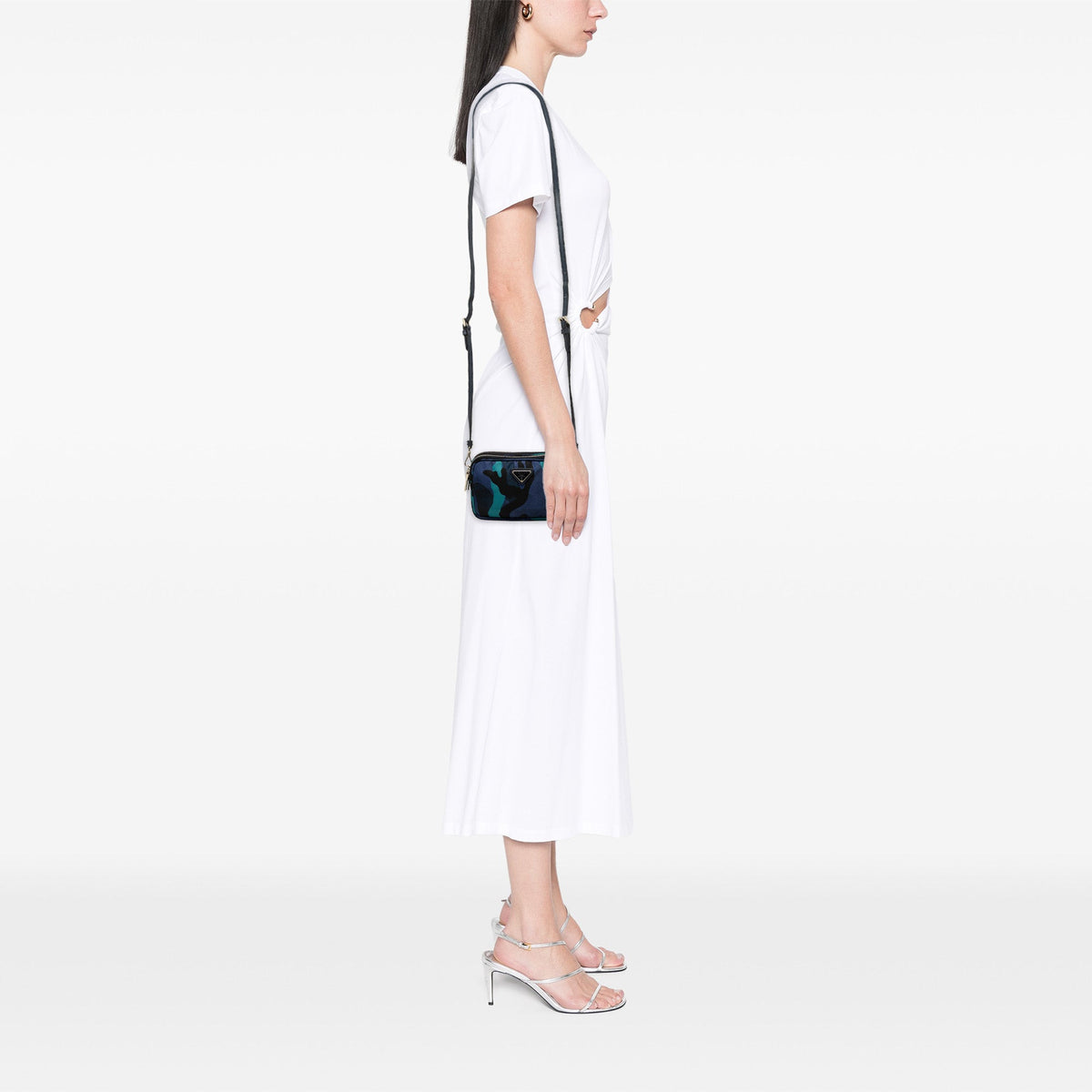 Prada Mini Tessuto Camouflage Double Zip Camera Bag — Blue