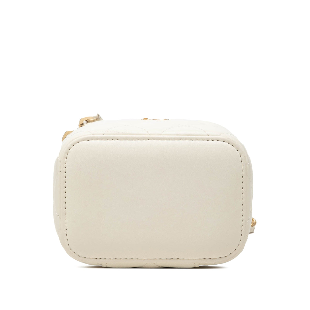 Chanel Mini CC Quilted Lambskin Pearl Crush Vanity Case With Chain — White