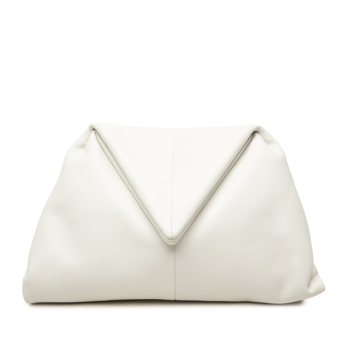 Bottega Veneta Leather BV Trine Angular Clutch — White