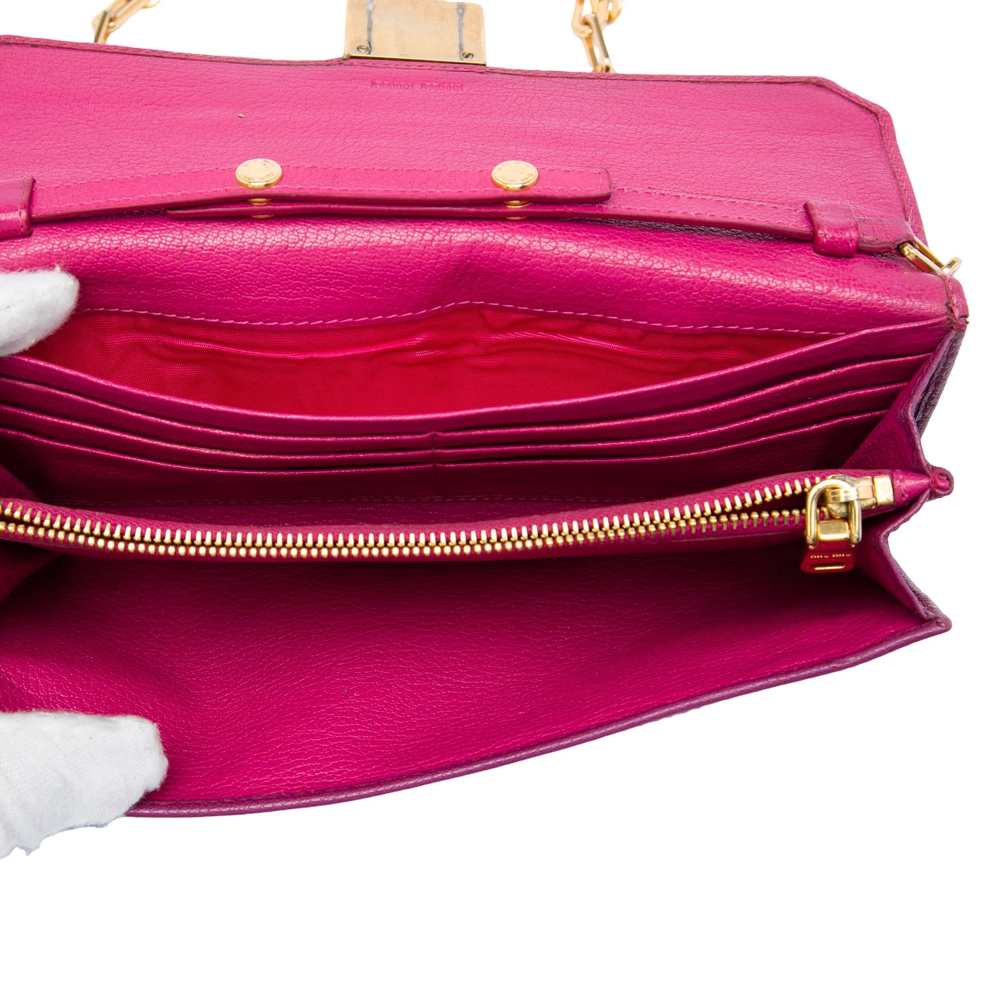 Miu Miu Bicolor Goatskin Madras Wallet on Chain