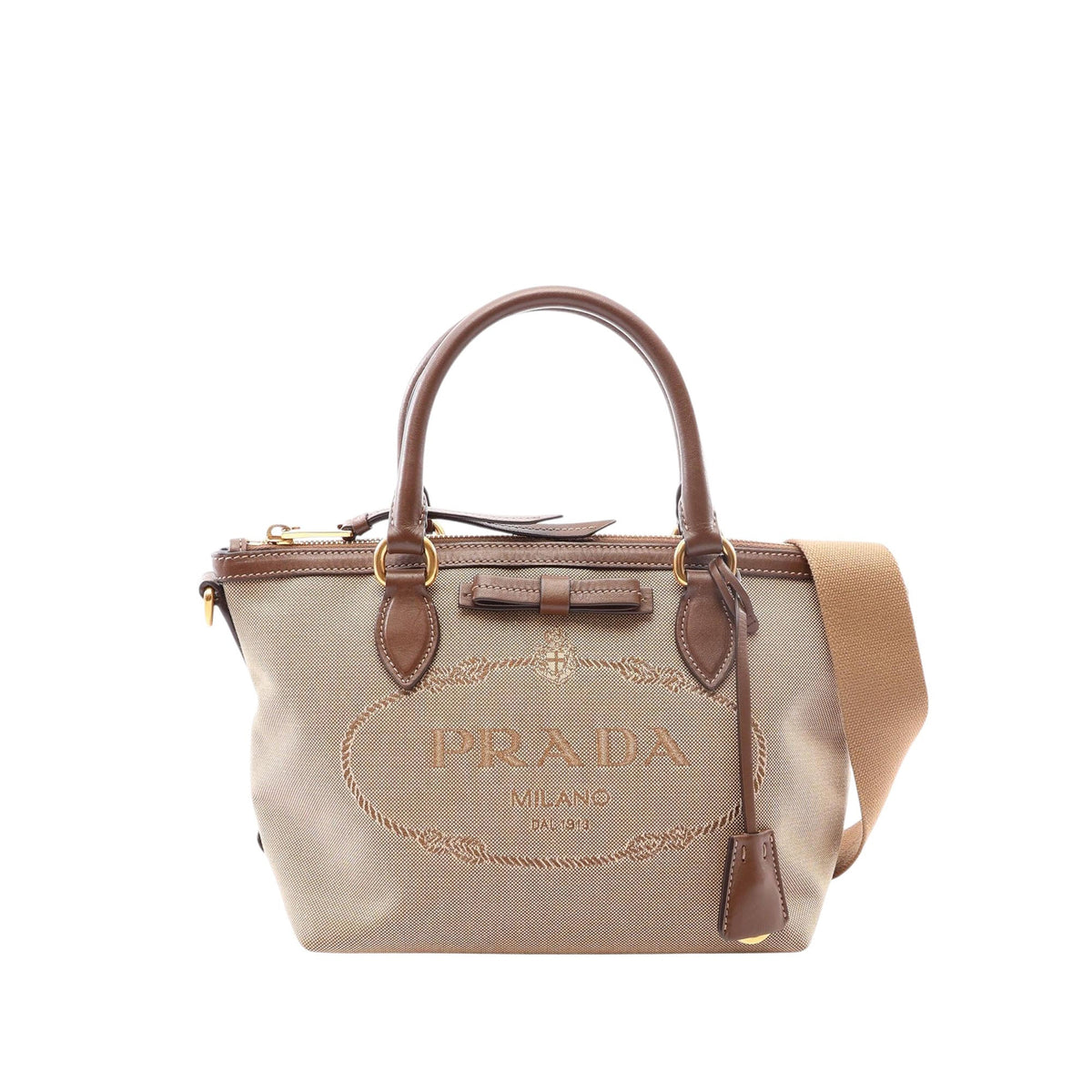Prada Canvas Canapa Logo Bow Satchel