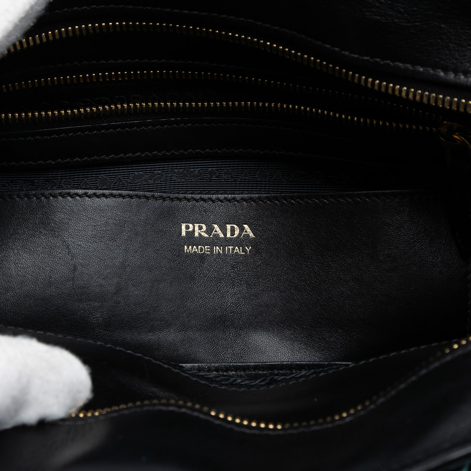 Prada Medium Saffiano Trimmed City Calf Greca Esplanade Satchel