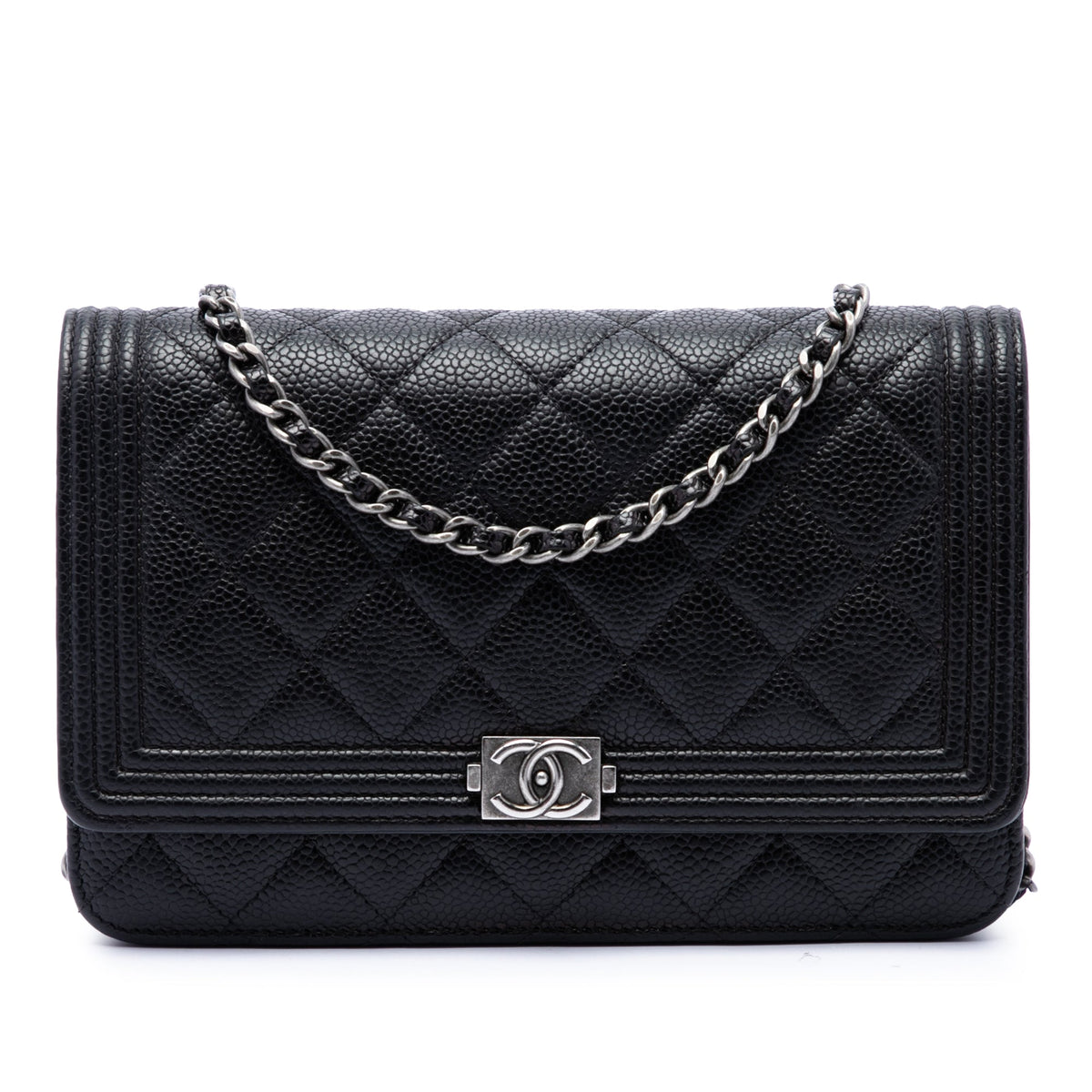 Chanel Quilted Caviar Boy Wallet on Chain — Black