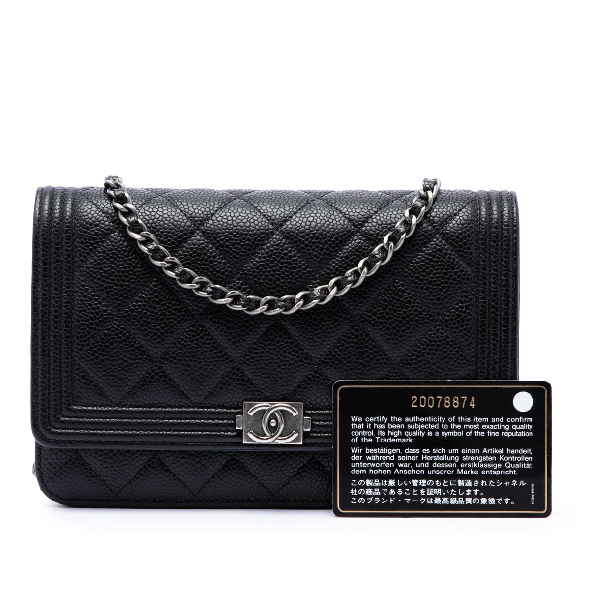 Chanel Quilted Caviar Boy Wallet on Chain — Black
