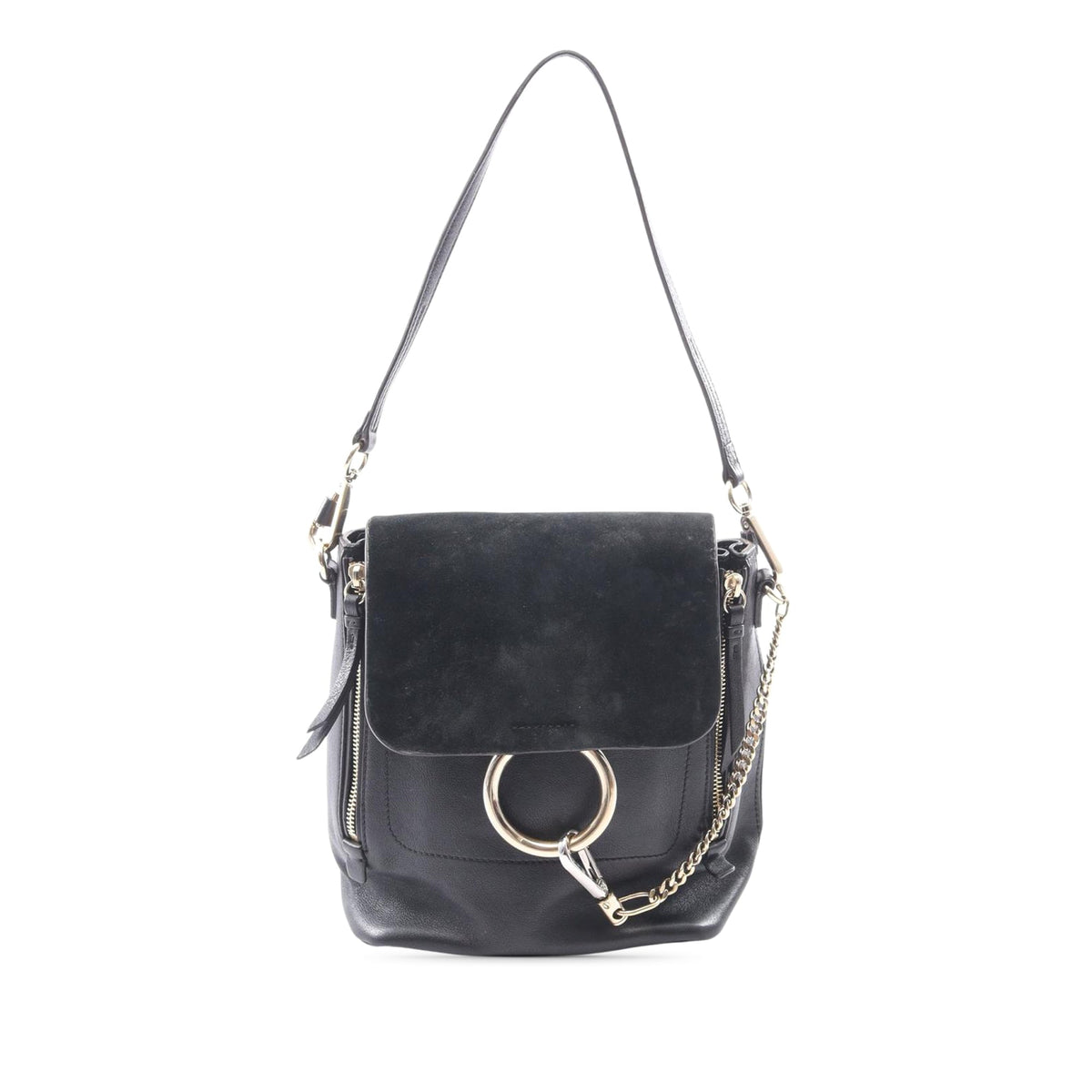 Chloé Mini Calfskin and Suede Faye Backpack — Black