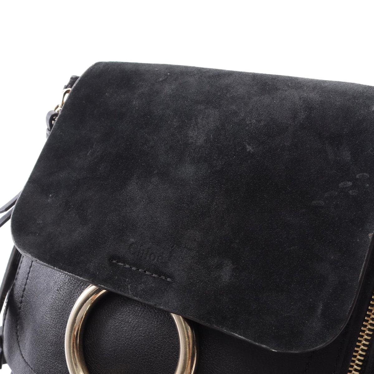 Chloé Mini Calfskin and Suede Faye Backpack — Black