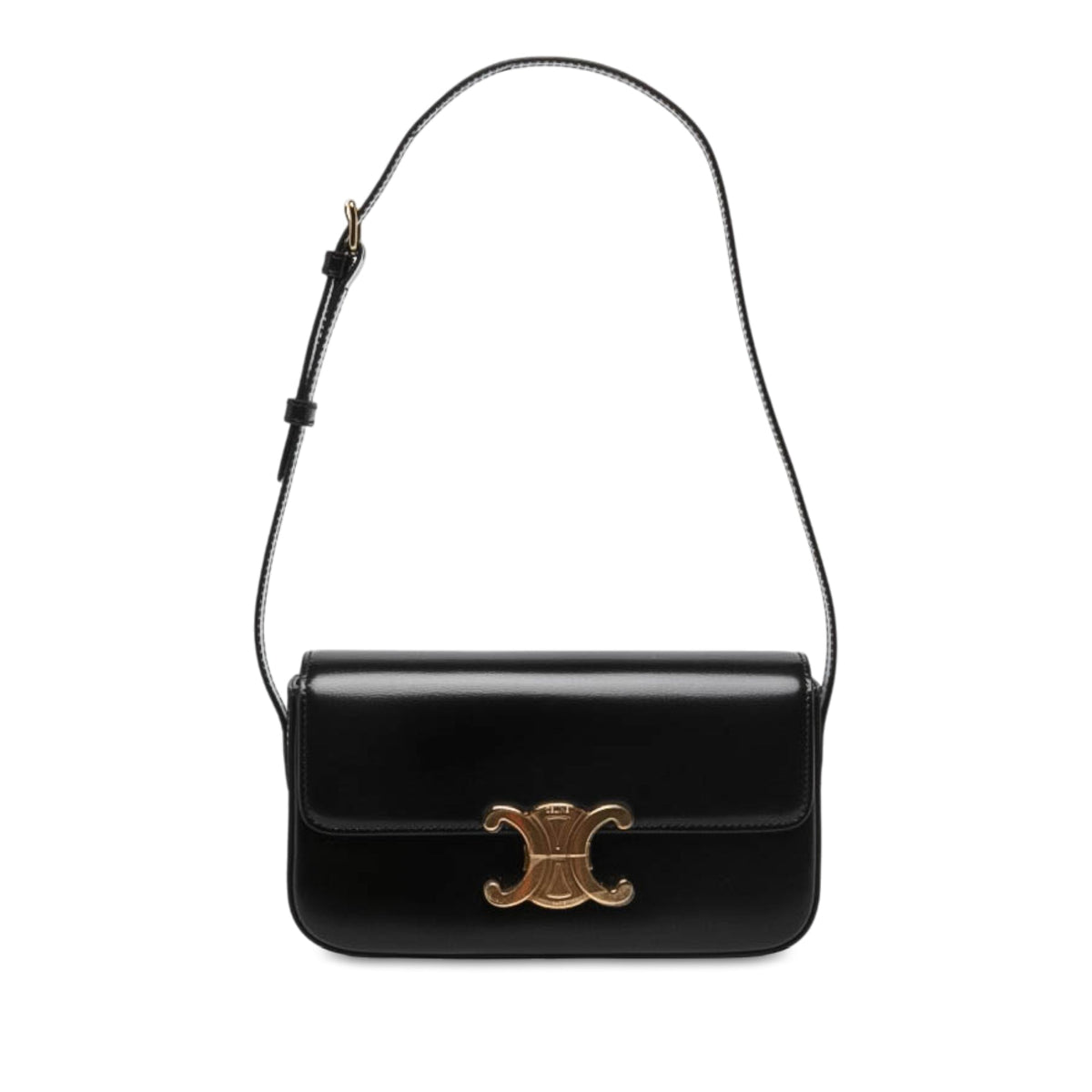 Celine Shiny Calfskin Triomphe Claude Shoulder Bag — Black