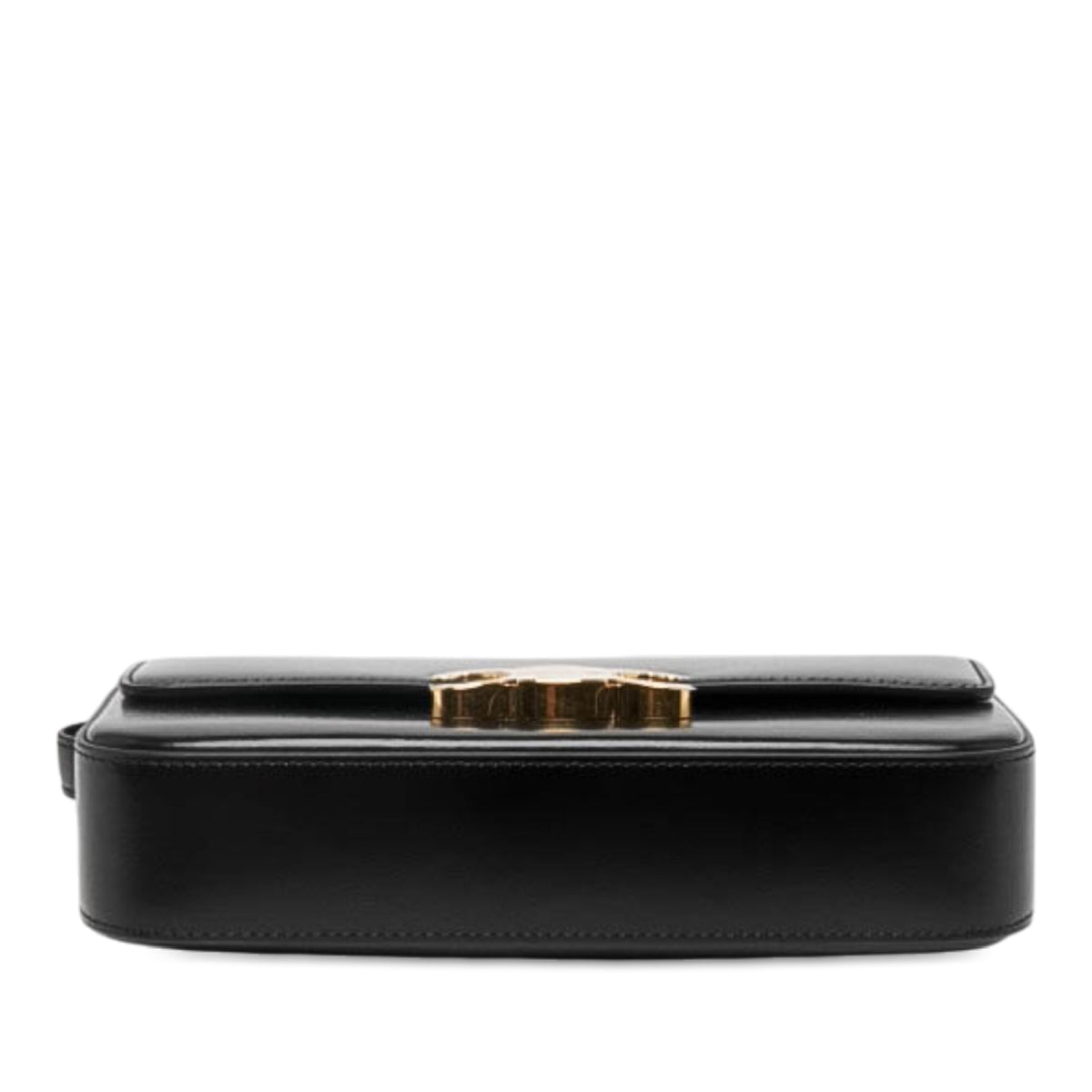 Celine Shiny Calfskin Triomphe Claude Shoulder Bag — Black