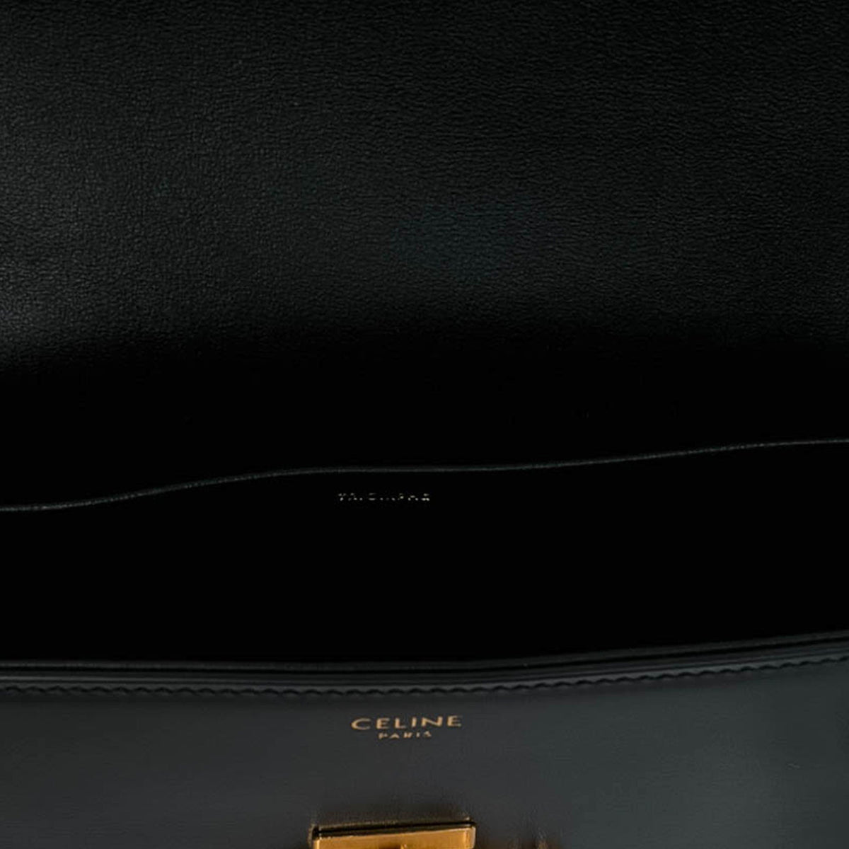 Celine Shiny Calfskin Triomphe Claude Shoulder Bag — Black