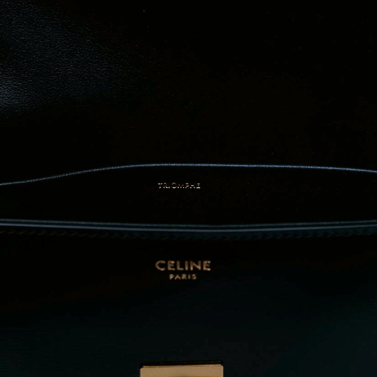 Celine Shiny Calfskin Triomphe Claude Shoulder Bag — Black