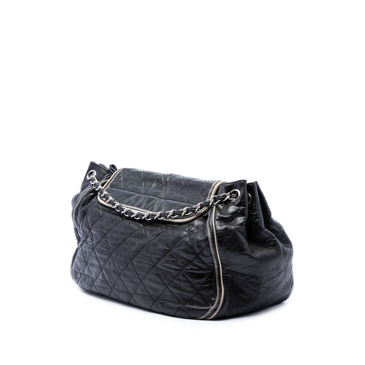 Chanel Quilted Lambskin East West Mademoiselle Accordion Flap — Black