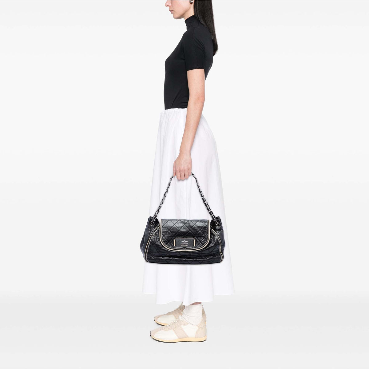 Chanel Quilted Lambskin East West Mademoiselle Accordion Flap — Black