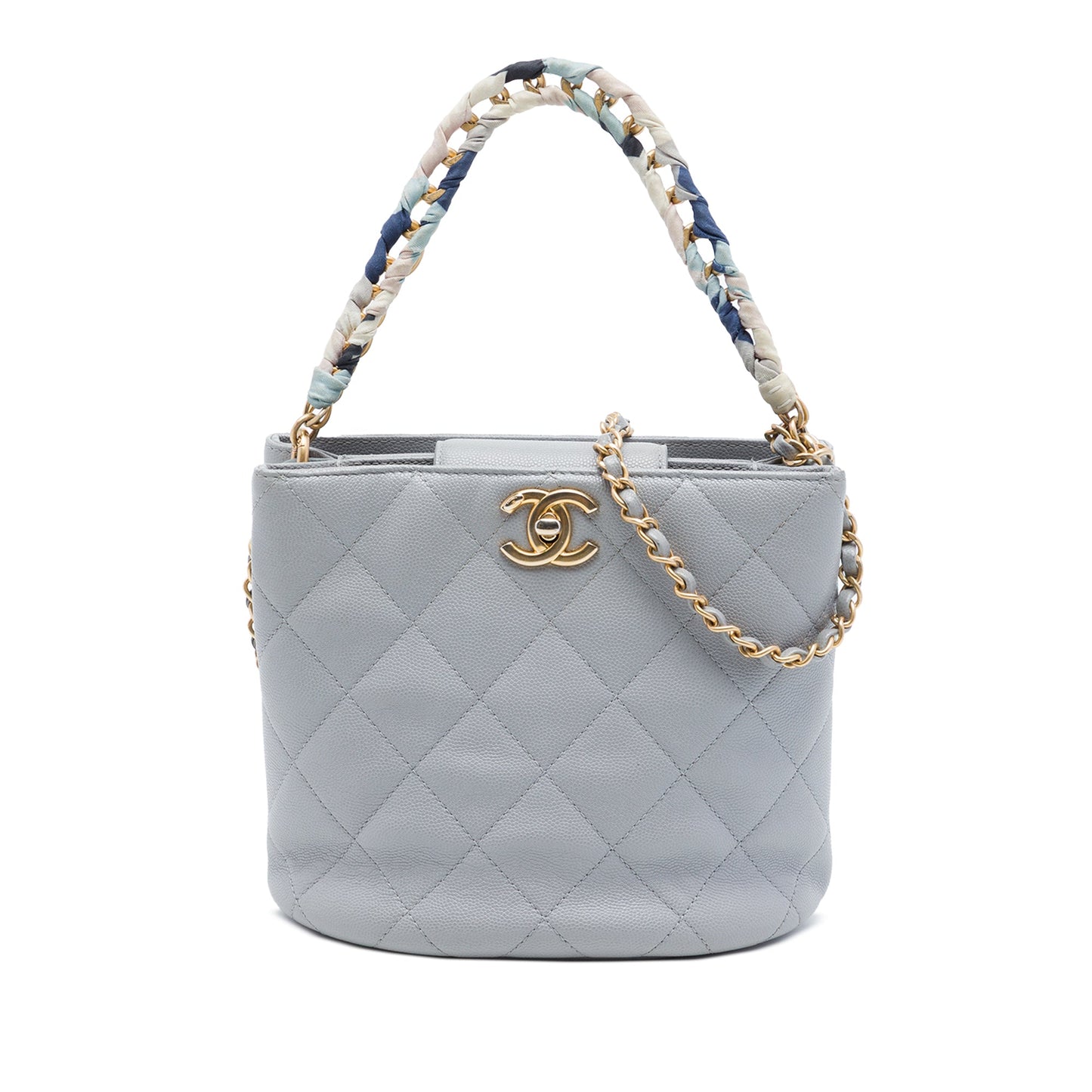 Chanel CC Quilted Caviar Chain Scarf Handle Bucket Bag