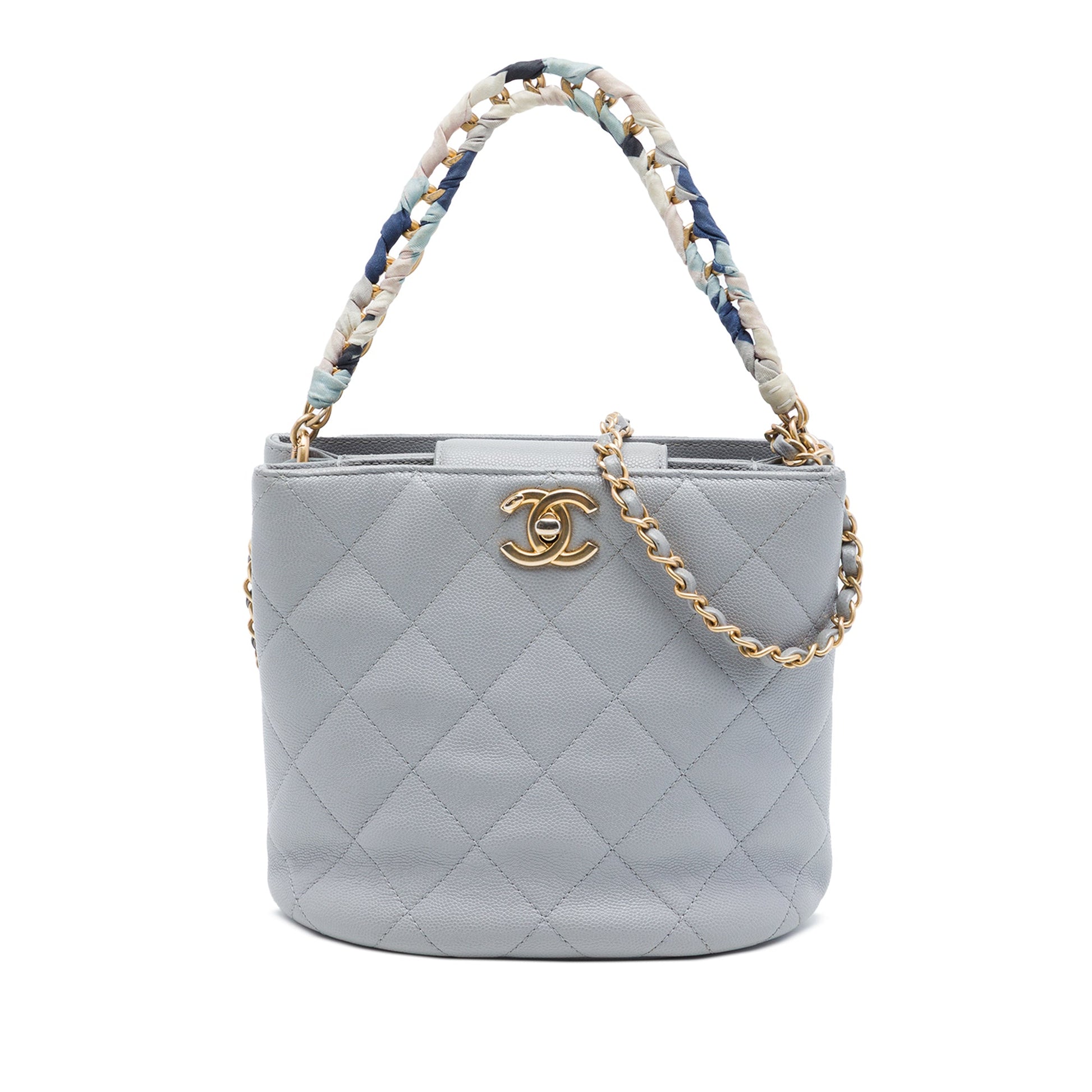 Chanel CC Quilted Caviar Chain Scarf Handle Bucket Bag