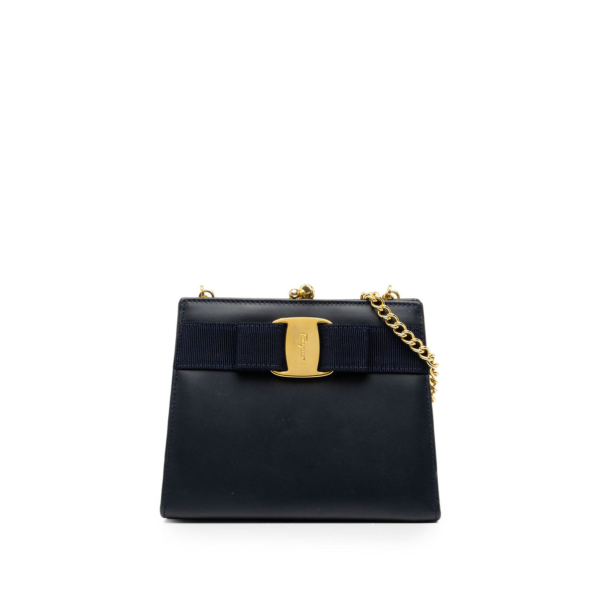 Ferragamo Leather Vara Bow Kiss Lock Chain Crossbody