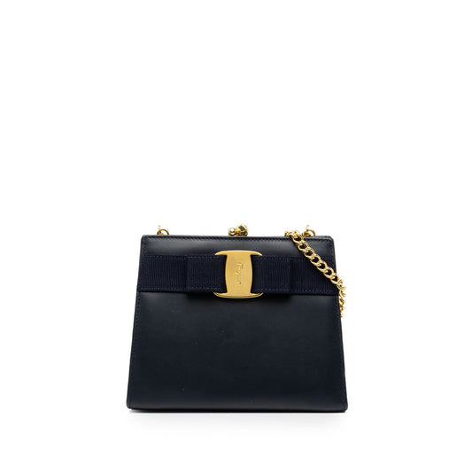 Ferragamo Leather Vara Bow Kiss Lock Chain Crossbody