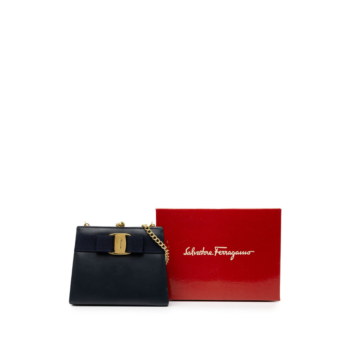 Ferragamo Leather Vara Bow Kiss Lock Chain Crossbody