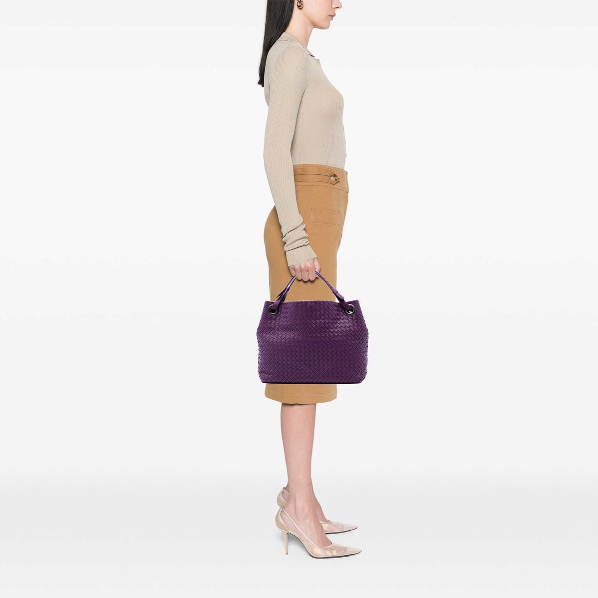 Bottega Veneta Intrecciato Garda Leather Tote Bag — Purple