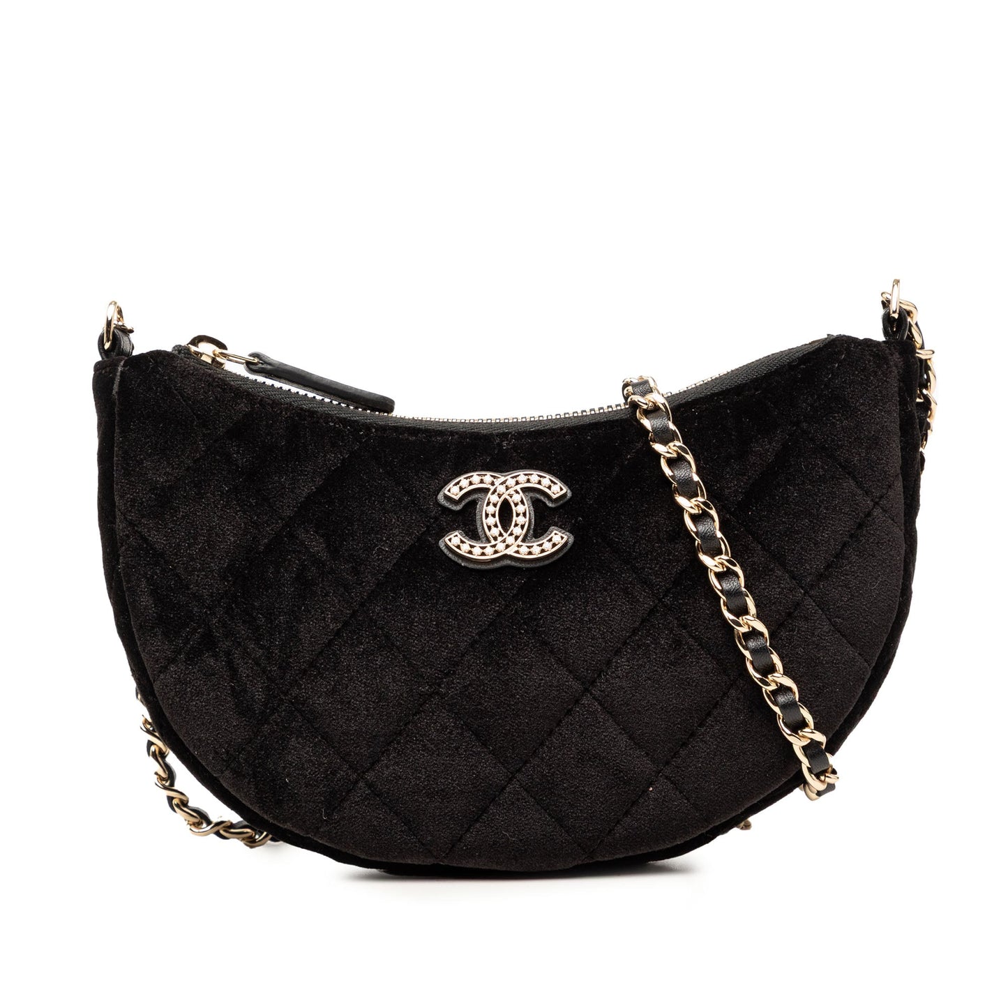 Chanel CC Quilted Velour Half Moon Chain Crossbody