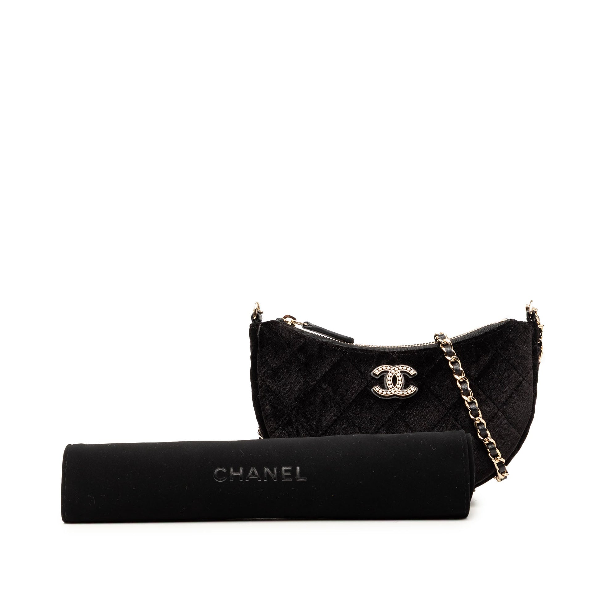 Chanel CC Quilted Velour Half Moon Chain Crossbody
