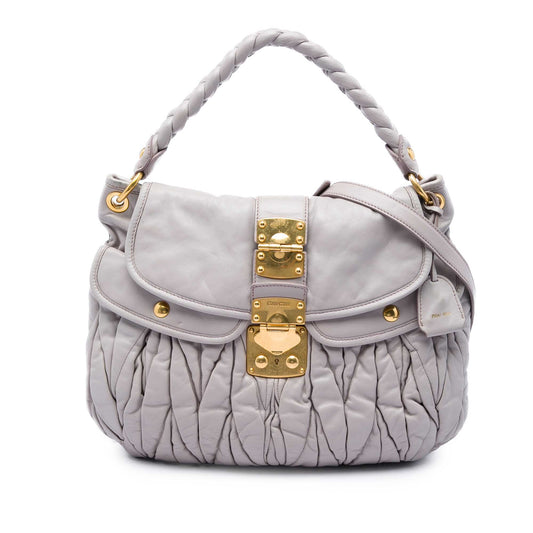 Miu Miu Matelasse Nappa Coffer Satchel — Gray