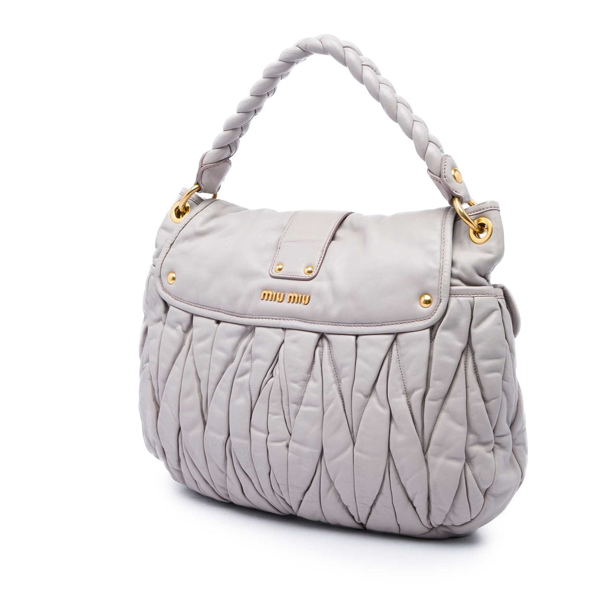 Miu Miu Matelasse Nappa Coffer Satchel — Gray