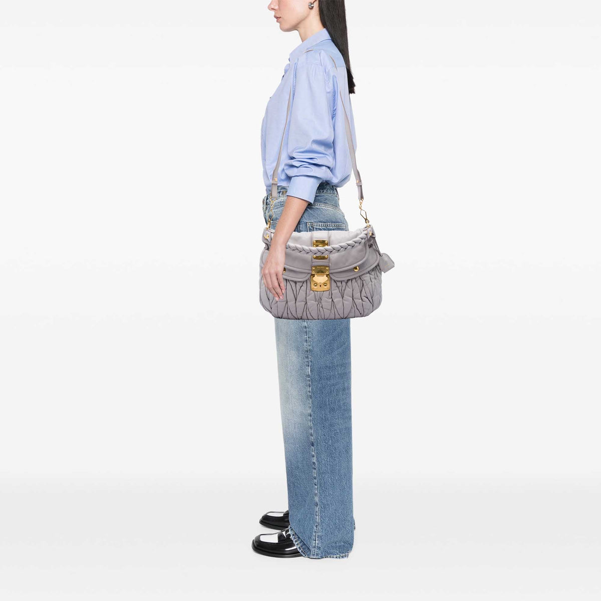 Miu Miu Matelasse Nappa Coffer Satchel — Gray