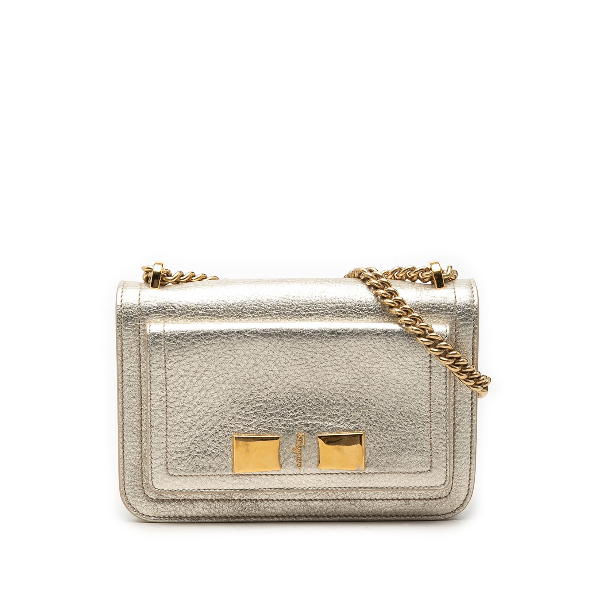 Ferragamo Small Metallic Leather Ginevra Shoulder Bag