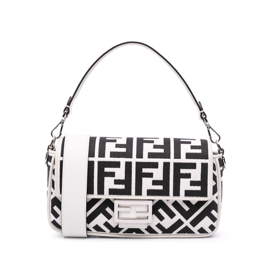 Fendi Zucca Embroidered Canvas Baguette Satchel