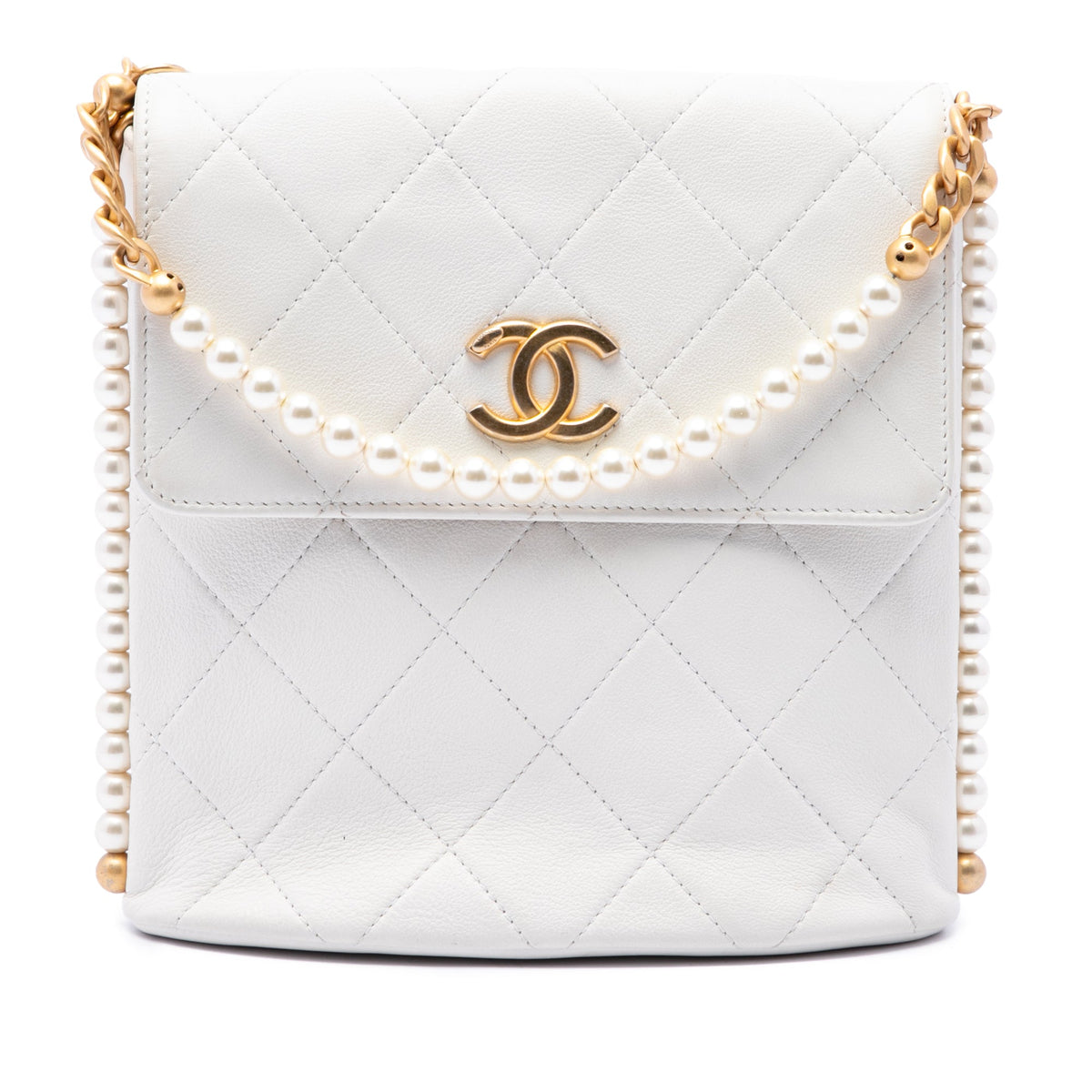 Chanel Small Quilted Calfskin About Pearls Hobo — White