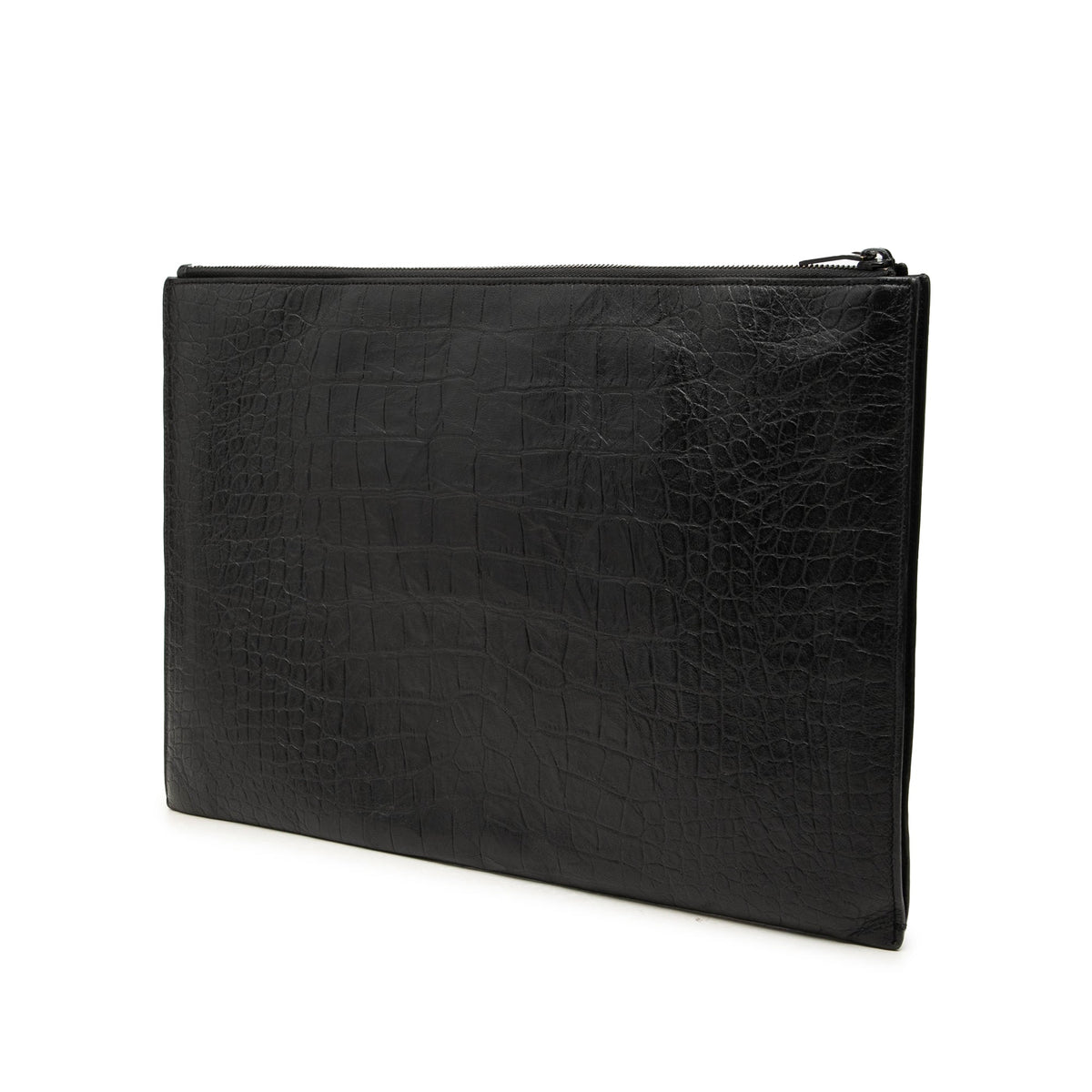 Saint Laurent Croc Embossed Leather Document Holder — Black