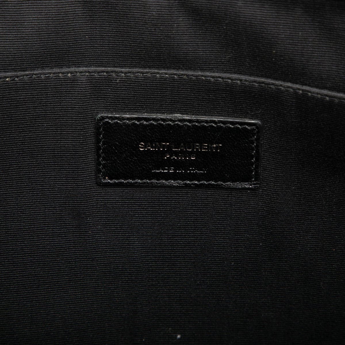 Saint Laurent Croc Embossed Leather Document Holder — Black