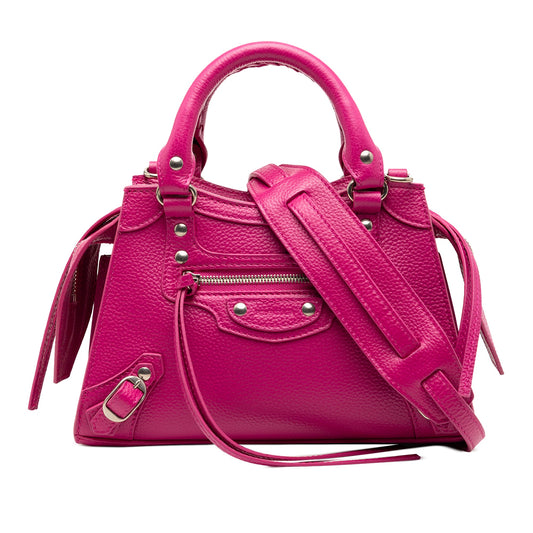 Balenciaga Mini Grained Calfskin Motocross Neo Classic City Satchel