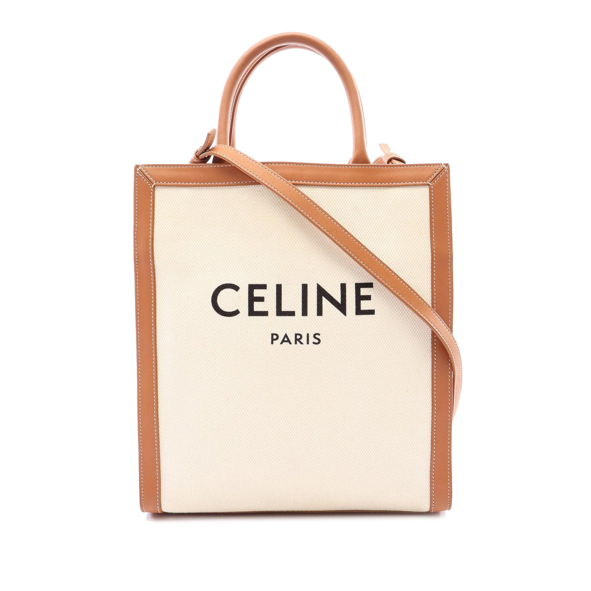 Celine Small Canvas Vertical Cabas Satchel — Brown