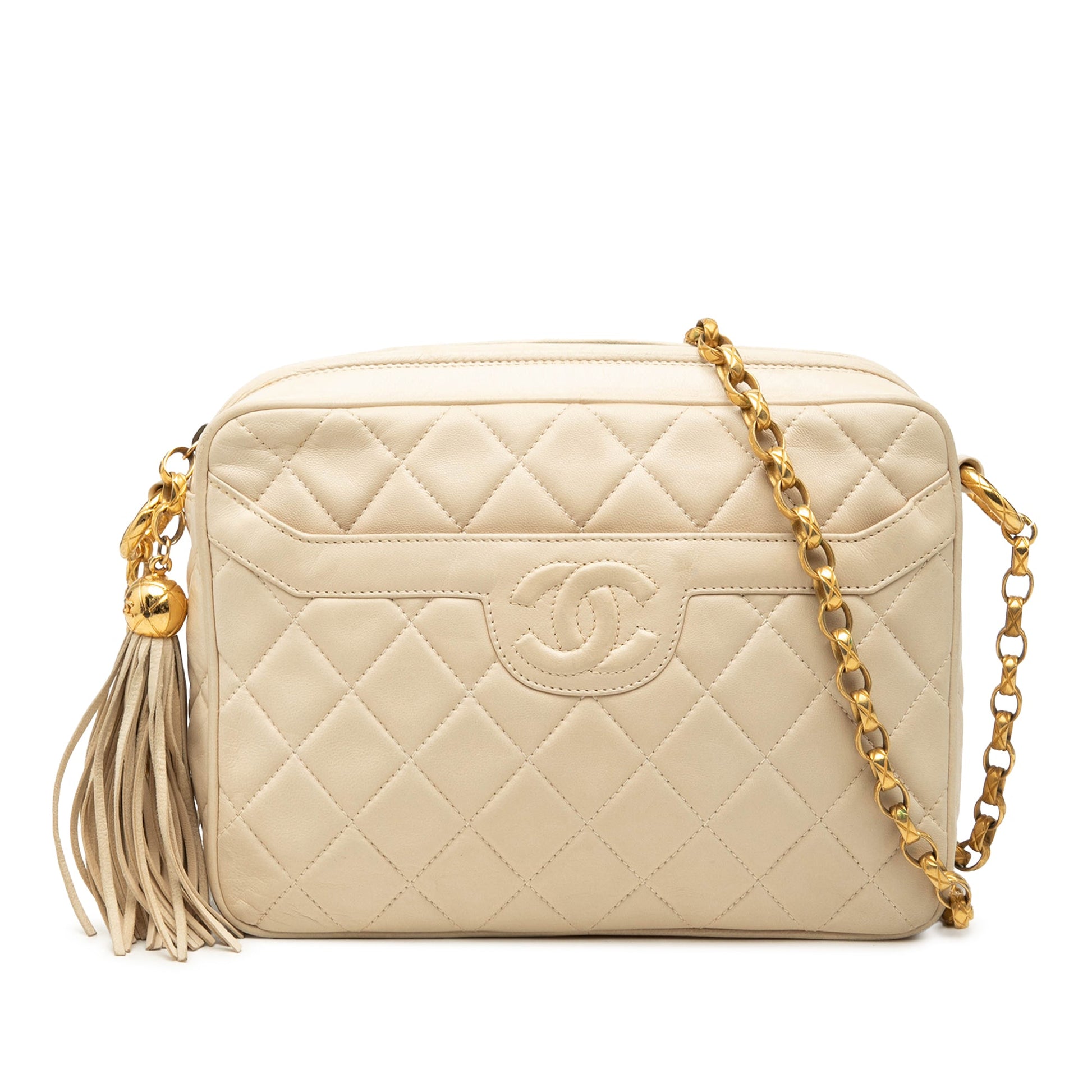Chanel CC Quilted Lambskin Tassel Crossbody Bag