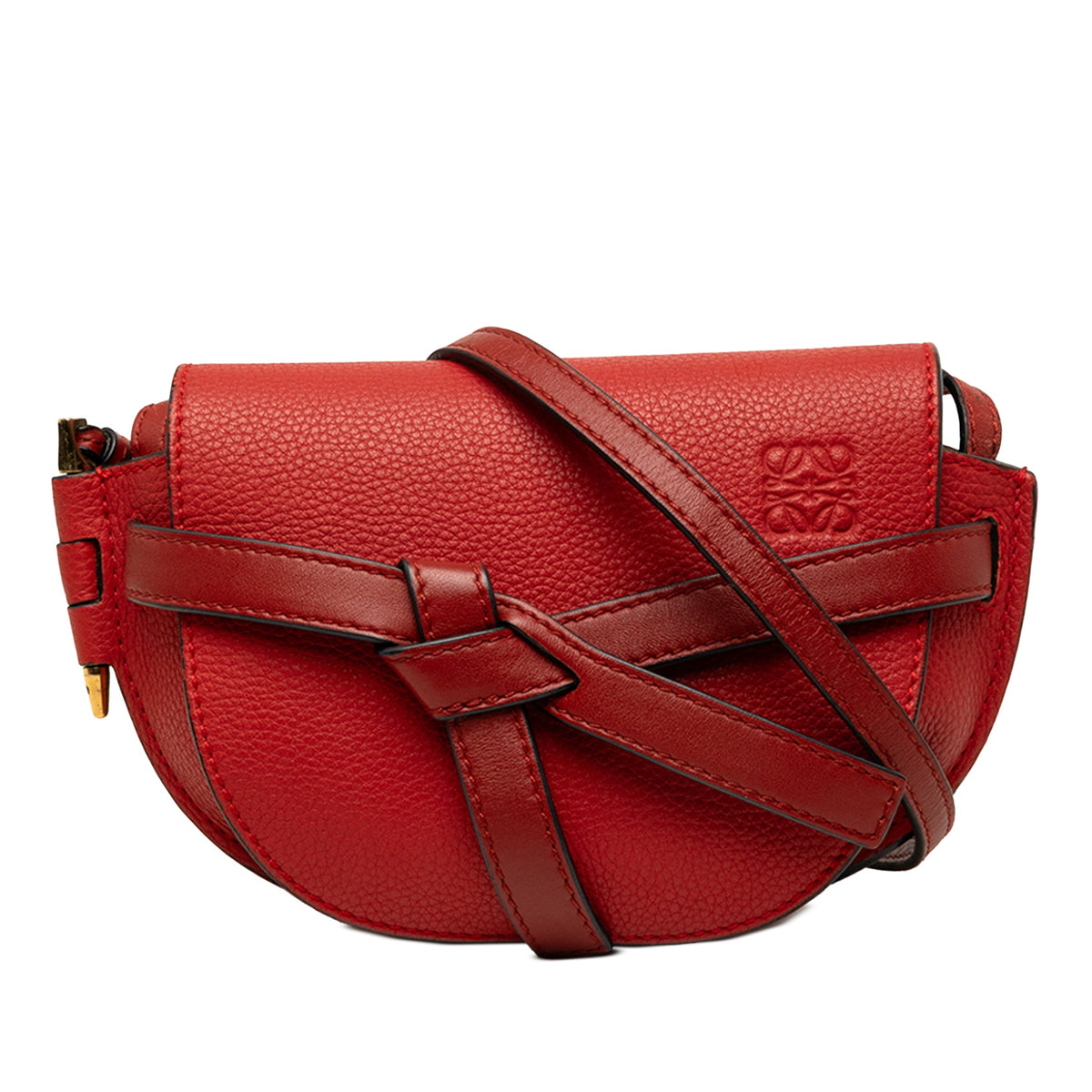 LOEWE Mini Bicolor Grained Calfskin Gate Crossbody — Red