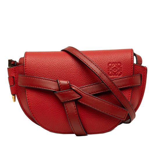 LOEWE Mini Bicolor Grained Calfskin Gate Crossbody — Red