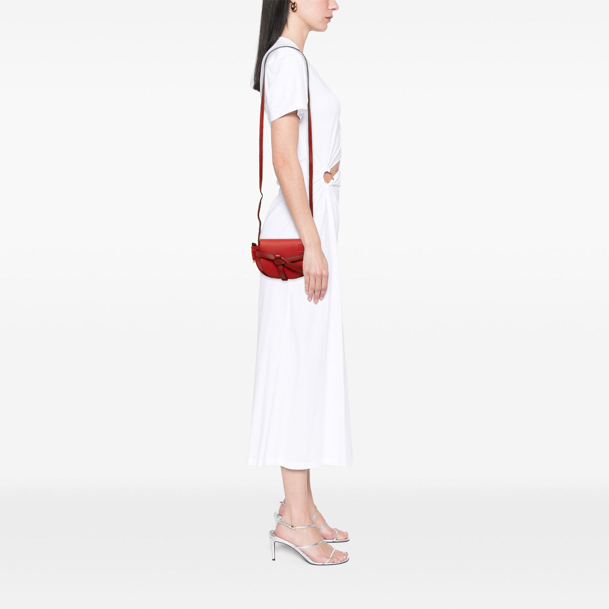 LOEWE Mini Bicolor Grained Calfskin Gate Crossbody — Red