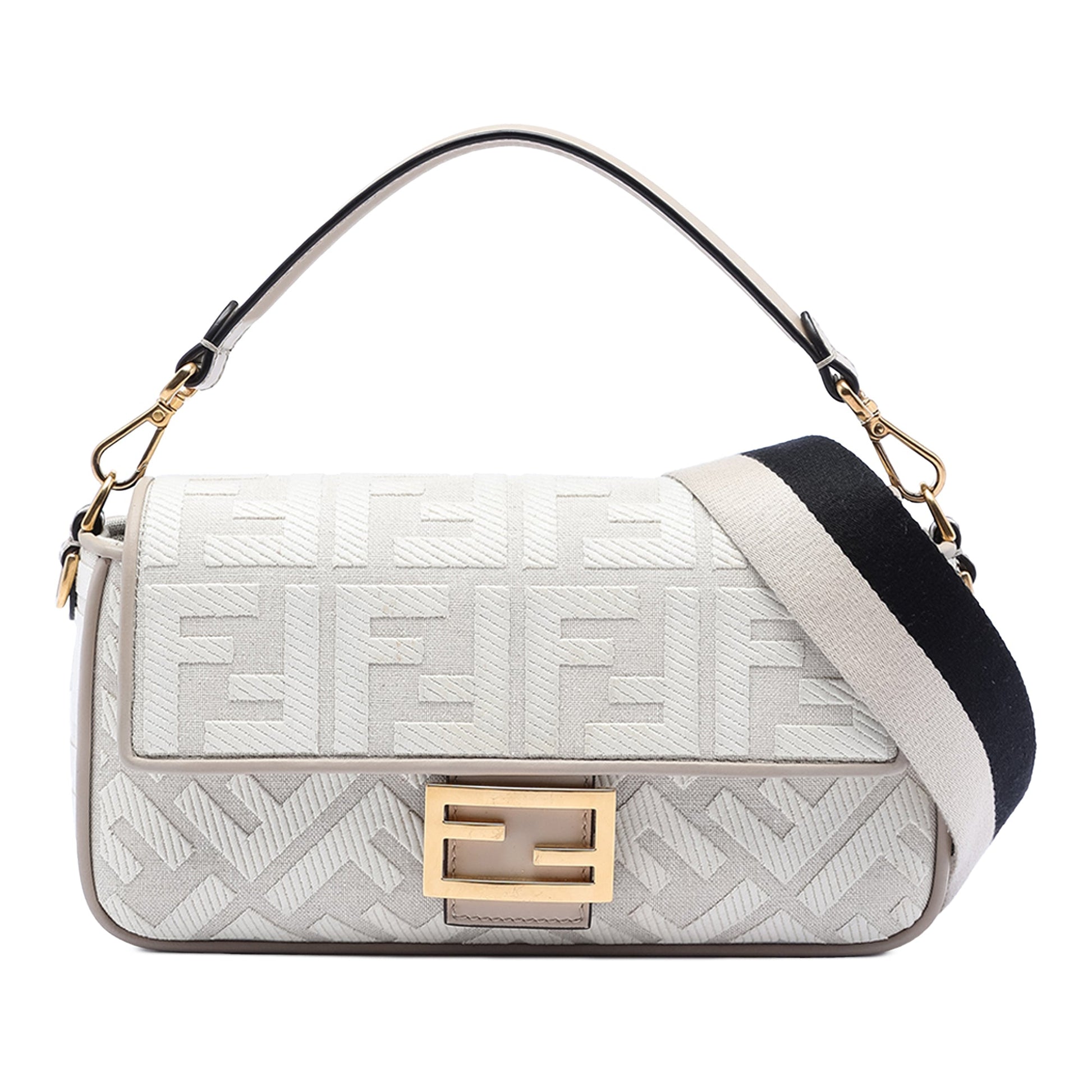 Fendi Zucca Embroidered Canvas Baguette Satchel